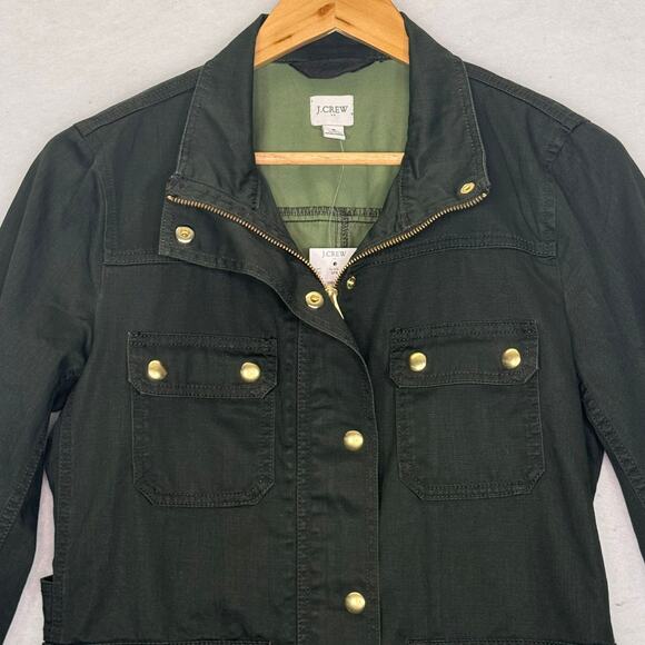 NWT J.Crew Womens Field Jacket Army Green Resin Coated Utility Streetwear Sz S - Picture 3 of 9